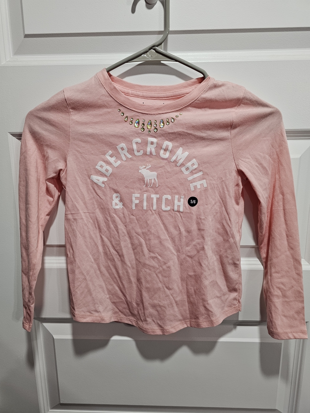 Abercrombie kids Pink Long Sleeve Logo Tee with Rhinestone Detail